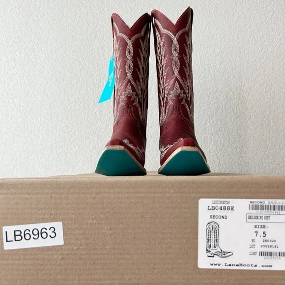 Lane LEXINGTON Womens Cowboy Boots 7.5 Red Leather Western Cowgirl Mid Calf Tall