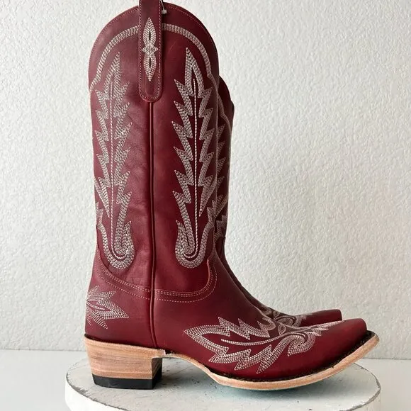 Lane LEXINGTON Womens Cowboy Boots 7.5 Red Leather Western Cowgirl Mid Calf Tall