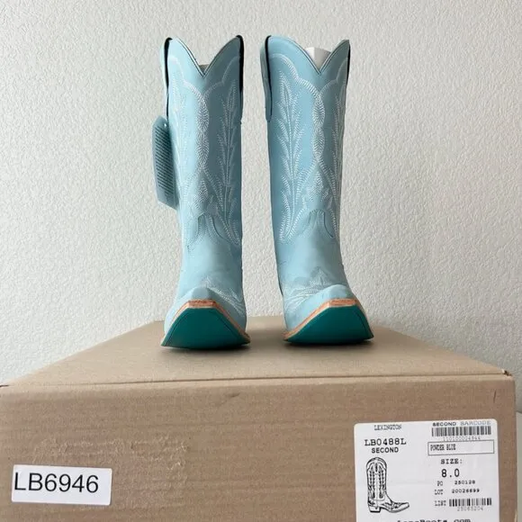 Lane LEXINGTON Womens Cowboy Boots 8 Powder Blue Western Cowgirl Mid Calf Tall