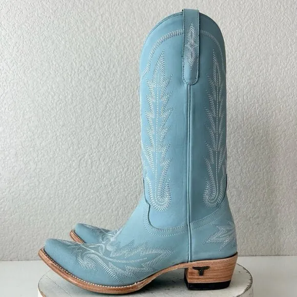 Lane LEXINGTON Womens Cowboy Boots 8 Powder Blue Western Cowgirl Mid Calf Tall