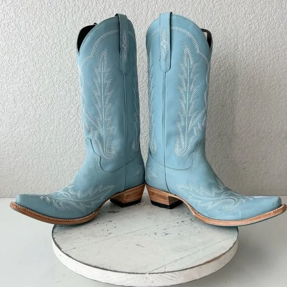 Lane LEXINGTON Womens Cowboy Boots 8 Powder Blue Western Cowgirl Mid Calf Tall