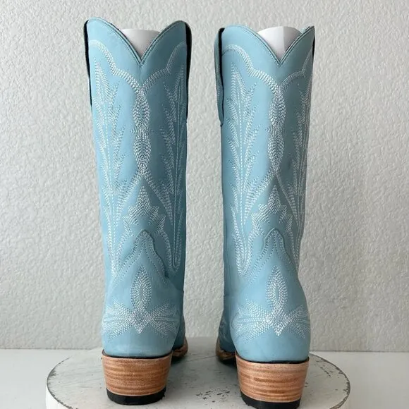 Lane LEXINGTON Womens Cowboy Boots 8 Powder Blue Western Cowgirl Mid Calf Tall