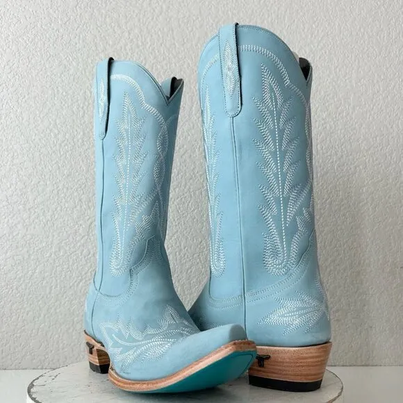 Lane LEXINGTON Womens Cowboy Boots 8 Powder Blue Western Cowgirl Mid Calf Tall