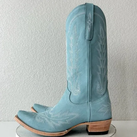 Lane LEXINGTON Womens Cowboy Boots 8.5 Powder Blue Western Cowgirl Mid Calf Tall