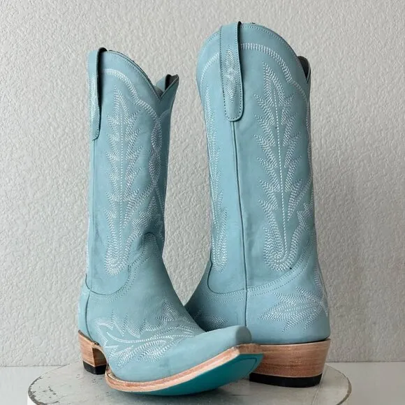 Lane LEXINGTON Womens Cowboy Boots 8.5 Powder Blue Western Cowgirl Mid Calf Tall