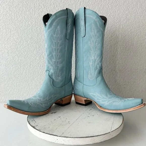 Lane LEXINGTON Womens Cowboy Boots 8.5 Powder Blue Western Cowgirl Mid Calf Tall