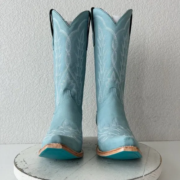 Lane LEXINGTON Womens Cowboy Boots 8.5 Powder Blue Western Cowgirl Mid Calf Tall