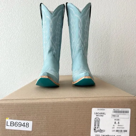 Lane LEXINGTON Womens Cowboy Boots 8.5 Powder Blue Western Cowgirl Mid Calf Tall