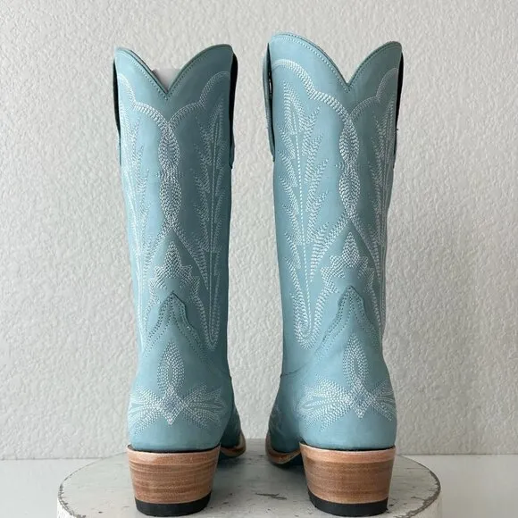 Lane LEXINGTON Womens Cowboy Boots 9 Powder Blue Western Cowgirl Mid Calf Tall