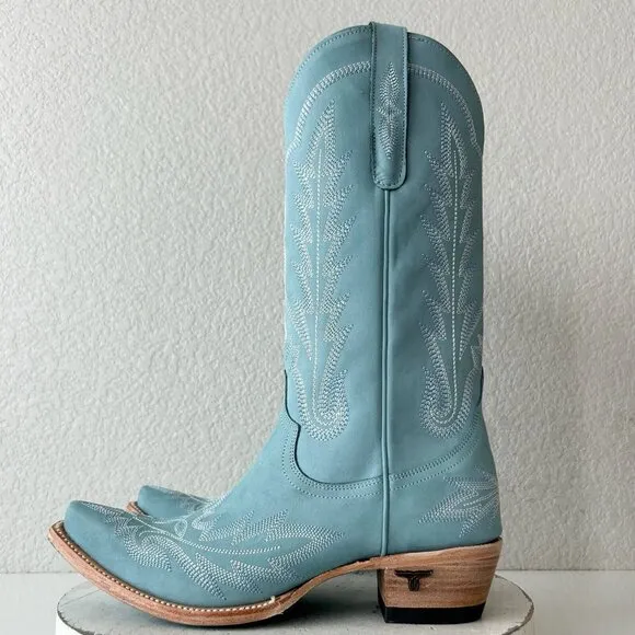 Lane LEXINGTON Womens Cowboy Boots 9 Powder Blue Western Cowgirl Mid Calf Tall