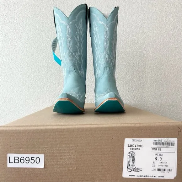 Lane LEXINGTON Womens Cowboy Boots 9 Powder Blue Western Cowgirl Mid Calf Tall