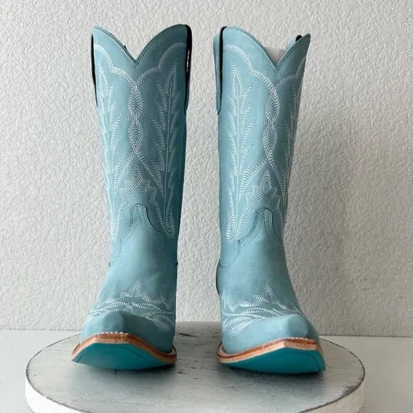 Lane LEXINGTON Womens Cowboy Boots 9 Powder Blue Western Cowgirl Mid Calf Tall
