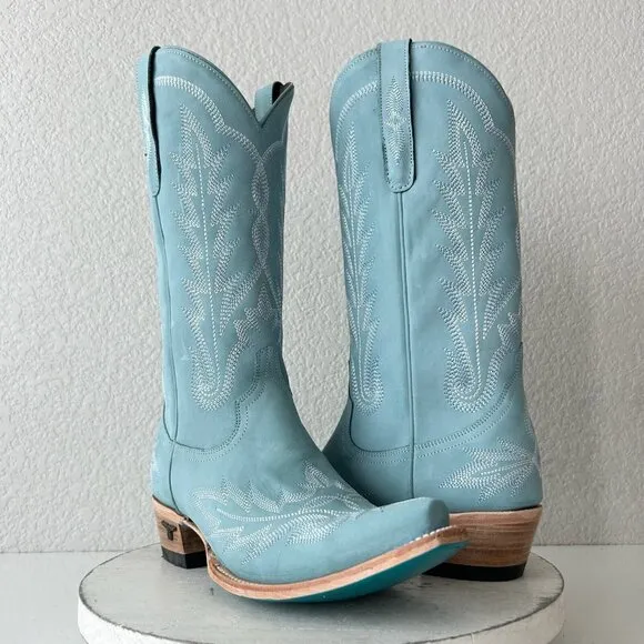 Lane LEXINGTON Womens Cowboy Boots 9 Powder Blue Western Cowgirl Mid Calf Tall