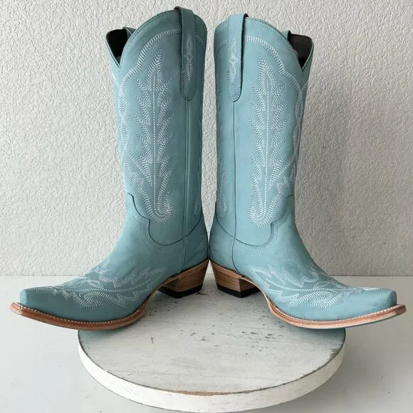 Lane LEXINGTON Womens Cowboy Boots 9 Powder Blue Western Cowgirl Mid Calf Tall