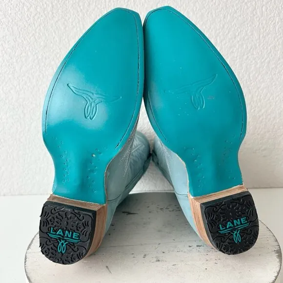 Lane LEXINGTON Womens Cowboy Boots 9 Powder Blue Western Cowgirl Mid Calf Tall