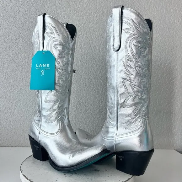Lane SMOKESHOW Womens Cowboy Boots 10 Silver Trail Western Cowgirl Mid Calf Tall