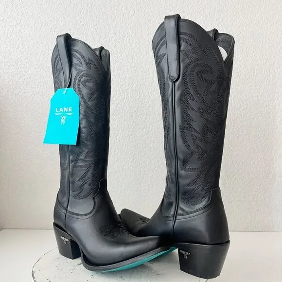 Lane SMOKESHOW Womens Cowboy Boots 7.5 Black Leather Western Cowgirl Mid Calf