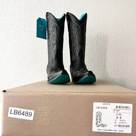 Lane LEXINGTON Womens Cowboy Boots 9.5 Black Leather Western Cowgirl Mid Calf