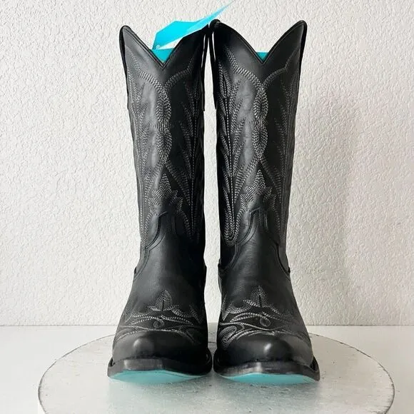 Lane LEXINGTON Womens Cowboy Boots 9.5 Black Leather Western Cowgirl Mid Calf