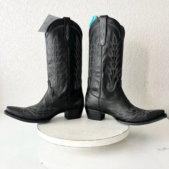 Lane LEXINGTON Womens Cowboy Boots 9.5 Black Leather Western Cowgirl Mid Calf