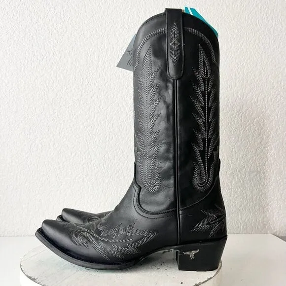 Lane LEXINGTON Womens Cowboy Boots 9.5 Black Leather Western Cowgirl Mid Calf
