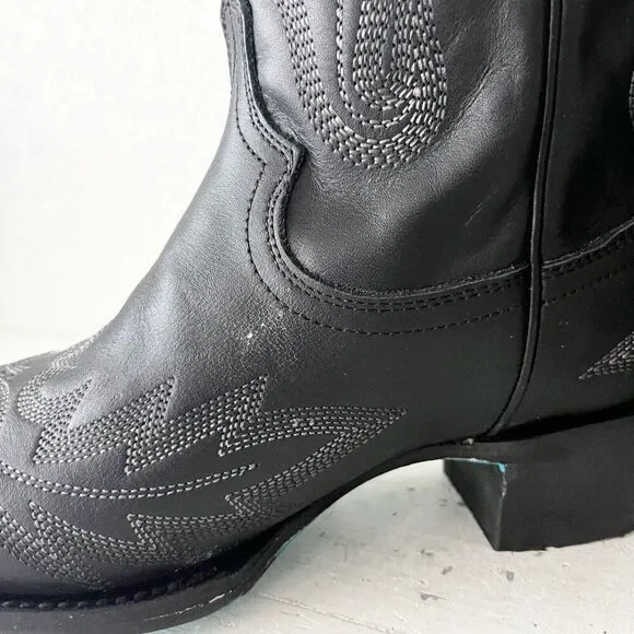 Lane LEXINGTON Womens Cowboy Boots 9.5 Black Leather Western Cowgirl Mid Calf