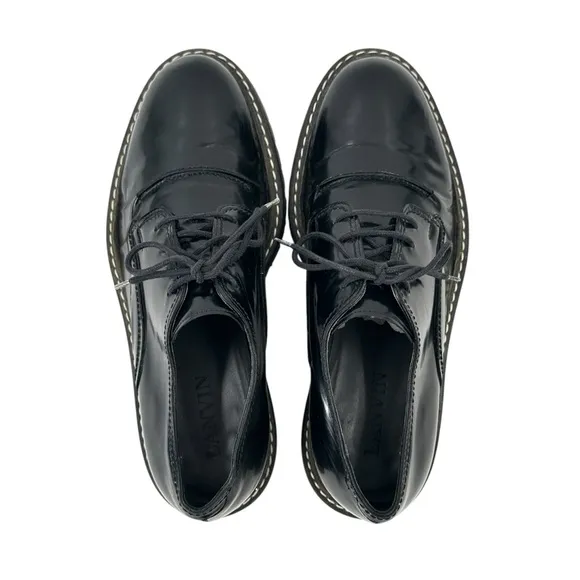 Lanvin Black High Shine Chunky Patent Leather Derby Shoes Oxfords Derbys sz UK 7