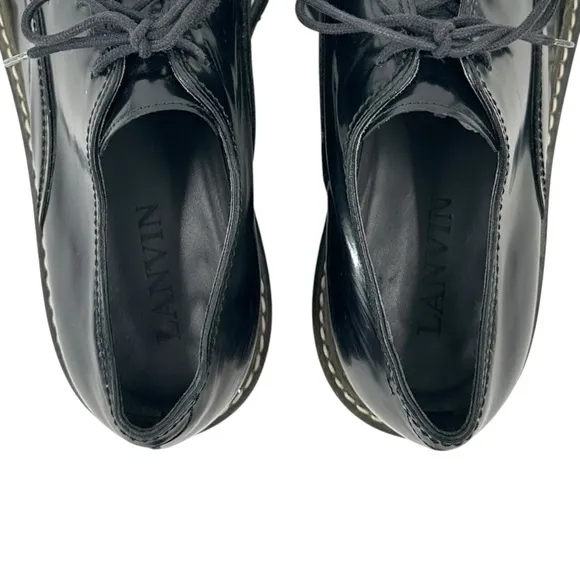 Lanvin Black High Shine Chunky Patent Leather Derby Shoes Oxfords Derbys sz UK 7