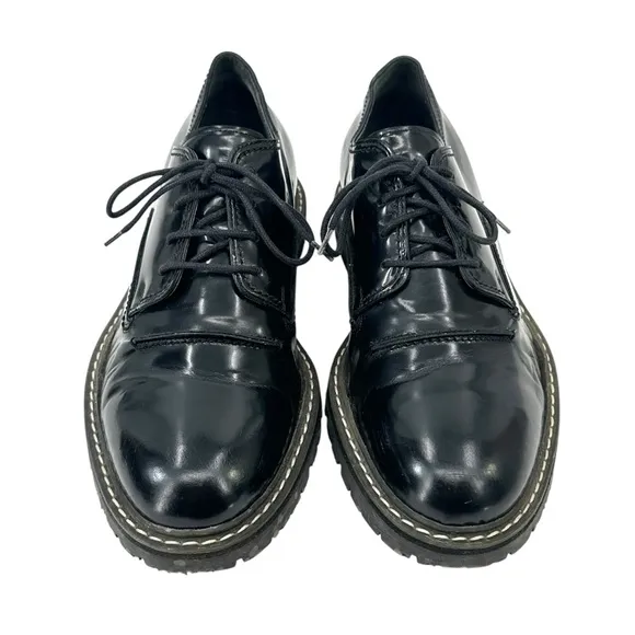 Lanvin Black High Shine Chunky Patent Leather Derby Shoes Oxfords Derbys sz UK 7
