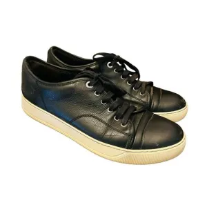 Lanvin Paris Classic Jet Black Leather Cap Toe Low-Top Sneakers Shoes size 7