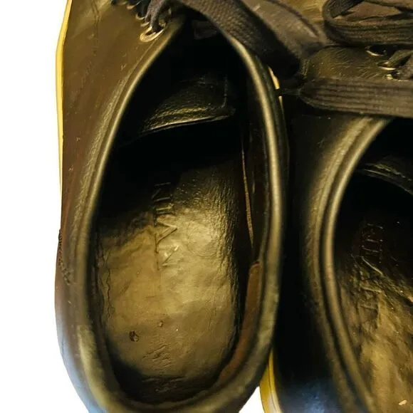 Lanvin Paris Classic Jet Black Leather Cap Toe Low-Top Sneakers Shoes size 7