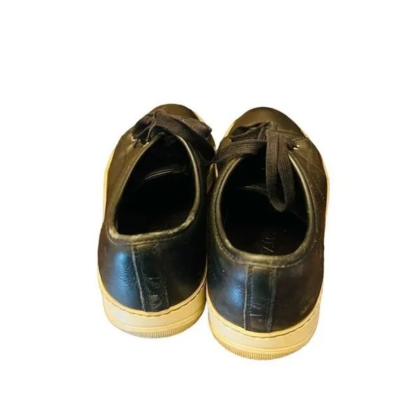Lanvin Paris Classic Jet Black Leather Cap Toe Low-Top Sneakers Shoes size 7