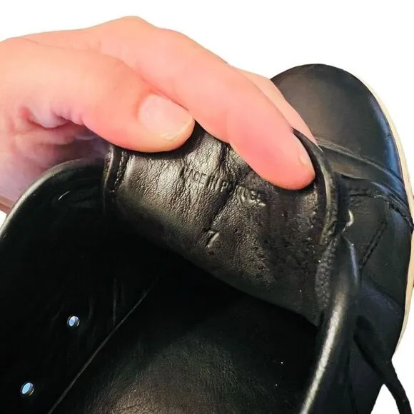 Lanvin Paris Classic Jet Black Leather Cap Toe Low-Top Sneakers Shoes size 7