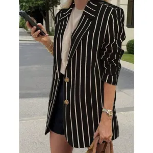 Lapel Striped Slim-Fit  Casual Trendy Blazer black