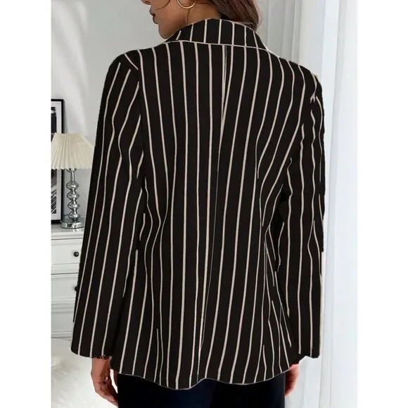 Lapel Striped Slim-Fit  Casual Trendy Blazer black