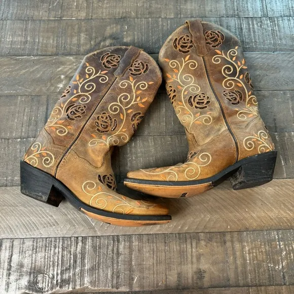 Laredo Womens Rose Western Boots Mid Calf Low Heels Snip Toe Western Size 6 1/2