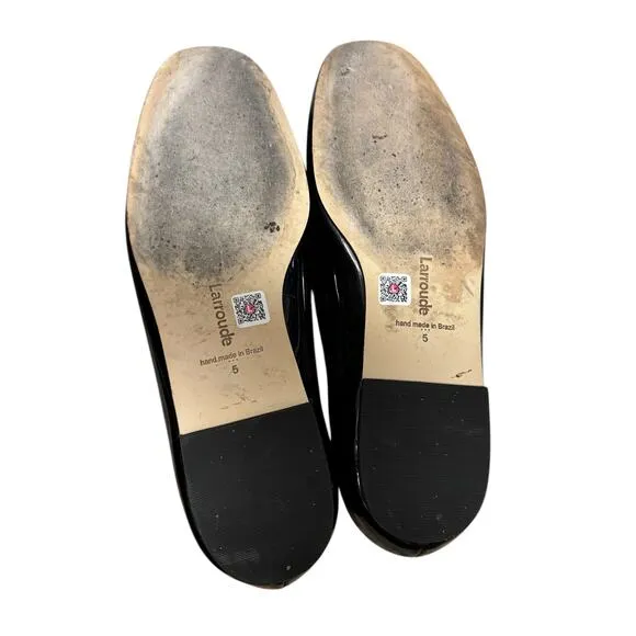 Larroude Patent Leather Mary Jane Shoes Size 5 Black Round Toe Flat Balletcore