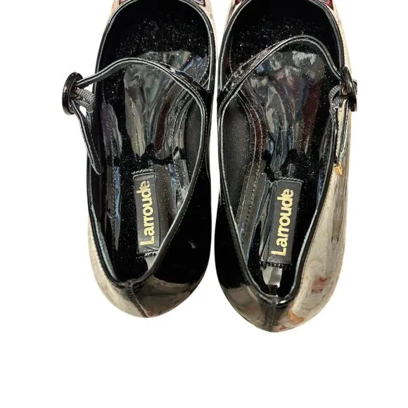 Larroude Patent Leather Mary Jane Shoes Size 5 Black Round Toe Flat Balletcore