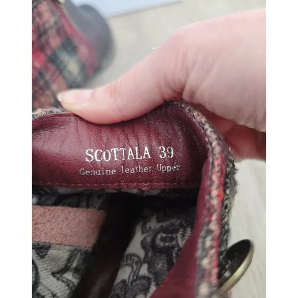L'artiste Spring Step Scottala Burgundy Red Leather Zip Plaid Ankle Boots 39 8.5