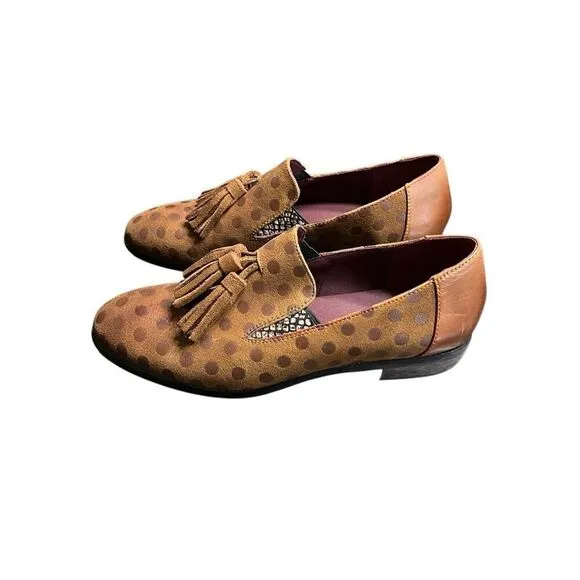 L'Artiste Spring Step Klasik Tassel Brown Suede Polka Dot Loafer Size 40