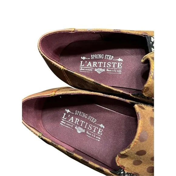 L'Artiste Spring Step Klasik Tassel Brown Suede Polka Dot Loafer Size 40