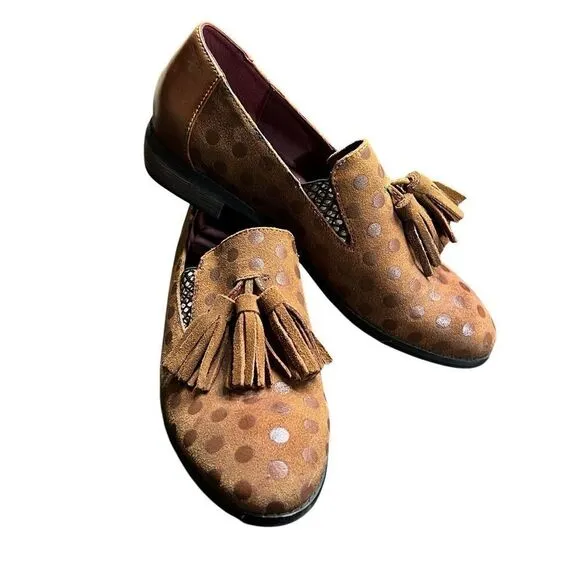 L'Artiste Spring Step Klasik Tassel Brown Suede Polka Dot Loafer Size 40