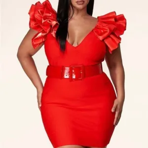 Latiste | Plus Size Short Sleeve Red Mini Dress