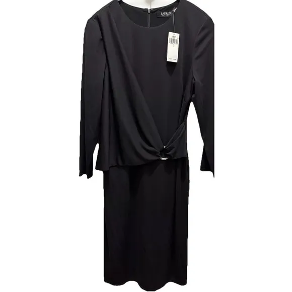 Lauren Ralph Lauren Jersey Dress‎ Women's 14 Black Slim Fit Three-Quarter-Sleeve