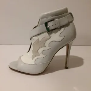 Laurence Dacada Peep Toe White Leather Ankle Boot Size 35EU NEW