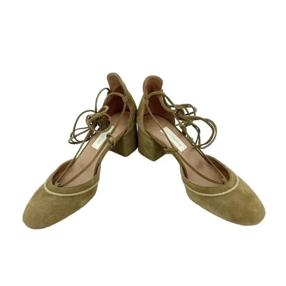 L'Autre Chose Brown Suede Leather Ankle Strap Block Heel Shoes SZ 37.5 NIB