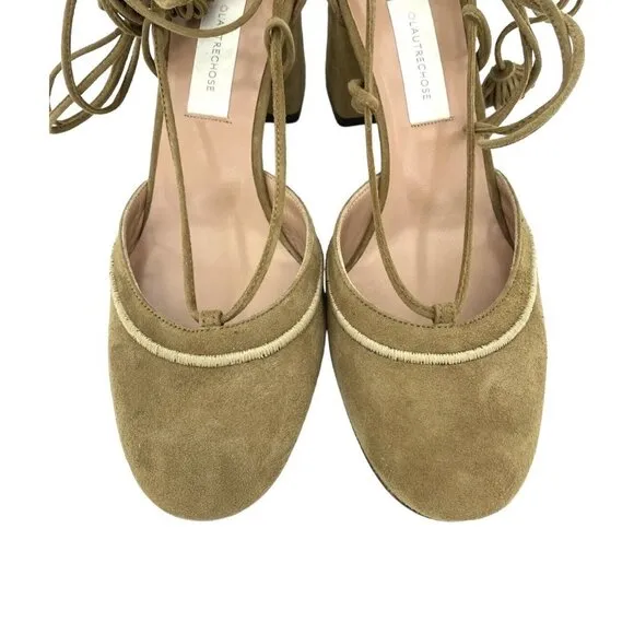 L'Autre Chose Brown Suede Leather Ankle Strap Block Heel Shoes SZ 37.5 NIB