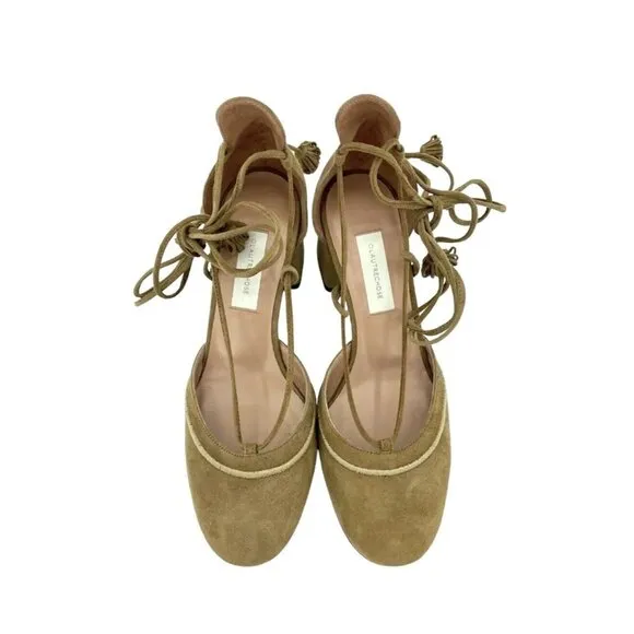 L'Autre Chose Brown Suede Leather Ankle Strap Block Heel Shoes SZ 37.5 NIB