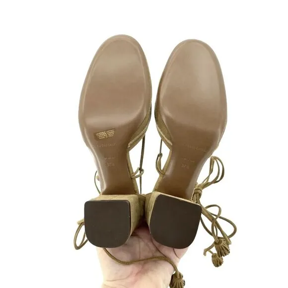 L'Autre Chose Brown Suede Leather Ankle Strap Block Heel Shoes SZ 37.5 NIB