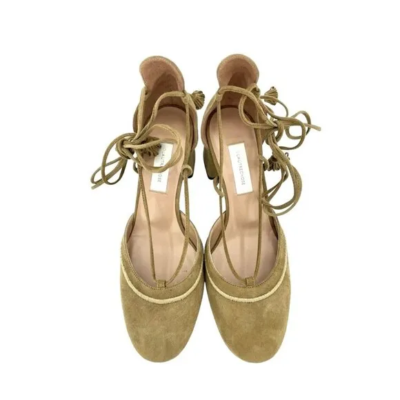 L'Autre Chose Brown Suede Leather Ankle Strap Block Heel Shoes SZ 37.5 NIB